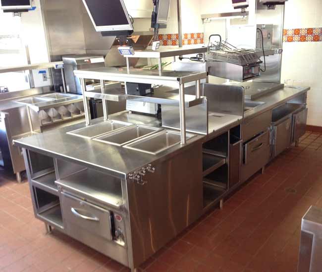 Custom chefs counter with integrated refrigerated bases