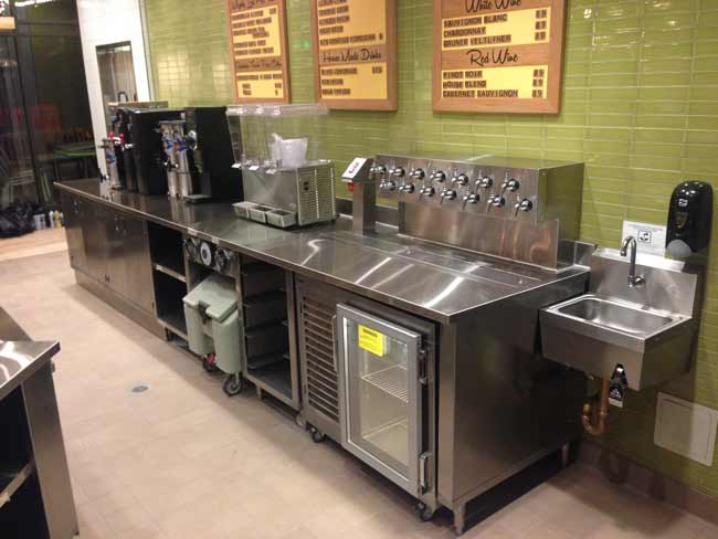 Custom stainless steel fabrcated beverage counter with beer taps