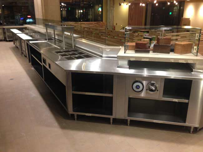 Feild welded custom fabricated stainless steel main prep counters