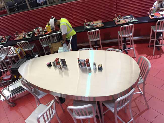 Custom Fabricated Egg Shaped Island Tabletop for LAX Restauant